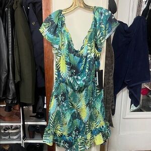 bebe Green and Blue Tropical Mini Dress